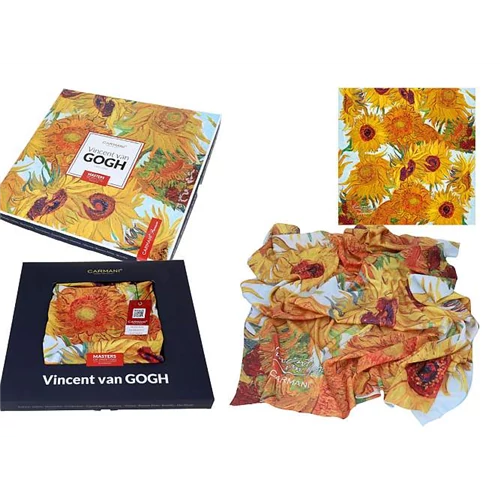 Kendő 90x90cm,polysatin,Van Gogh: Napraforgók , H.C.023-1020