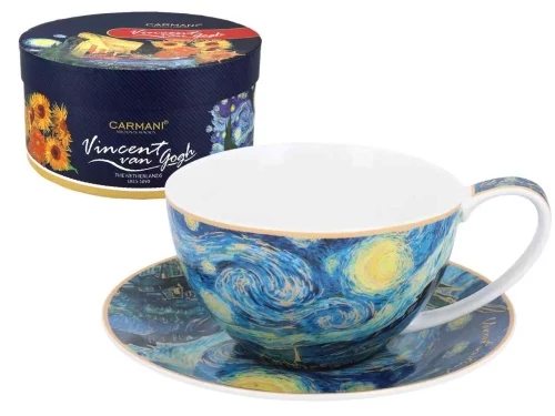 Porceláncsésze+alj 360ml,dobozban,Van Gogh:Csillagos éj, H.C.830-3210