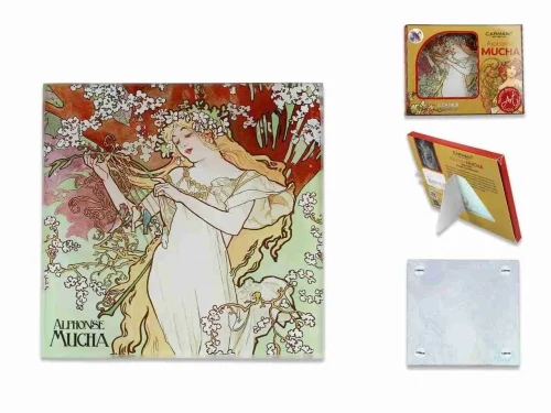 Üveg poháralátét 10,5x10,5cm, Mucha:Tavasz, H.C.195-0900