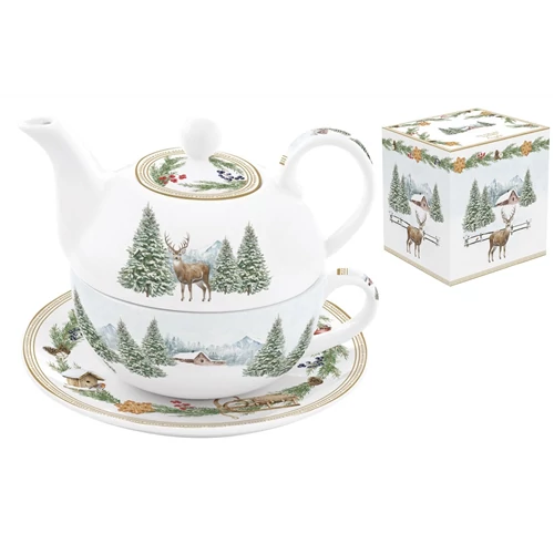 Porcelán egyszemélyes teáskészlet 350ml,+350ml, dobozban, White Forest, R2S.104WHIF