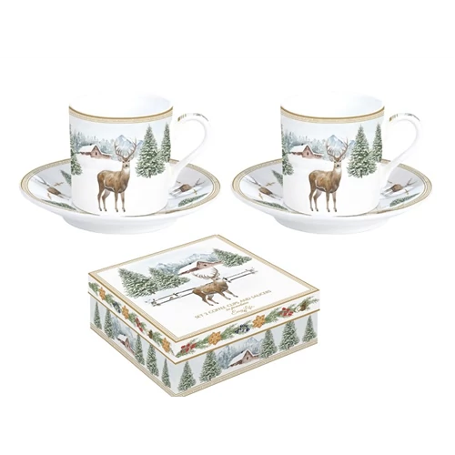 Porcelán eszpresszócsésze+alj 2 személyes,100ml, dobozban, White Forest, R2S.169WHIF