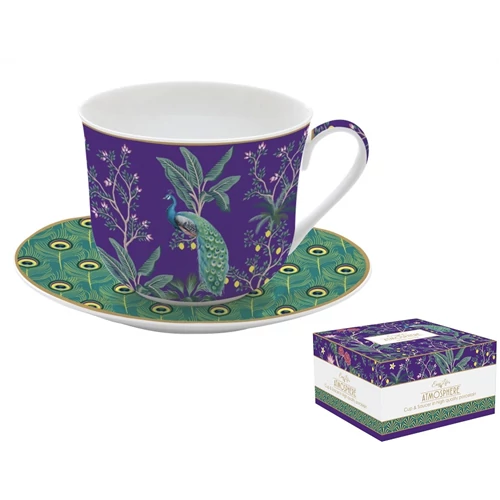 Porcelán reggelizőcsésze+alj, 400ml, dobozban, Imperial Peacock, Atmosphere, R2S.1454IMPP