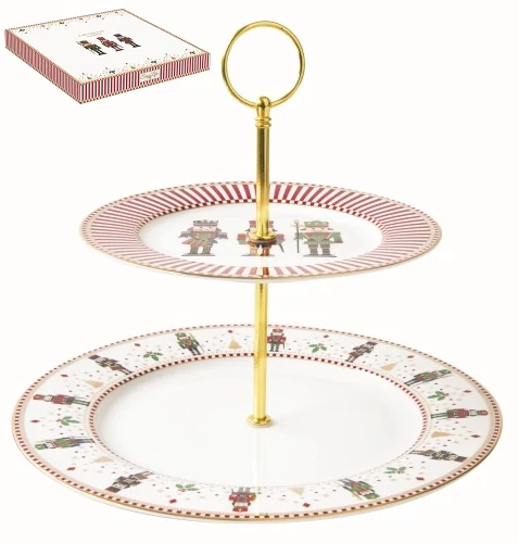 Porcelán süteményes állvány 2 emeletes 19/27cm dobozban,Nutcracker, R2S.1105NUTC