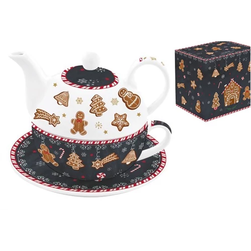Porcelán egyszemélyes teáskészlet 350ml,+350ml, dobozban, Gingerbread, R2S.104GING