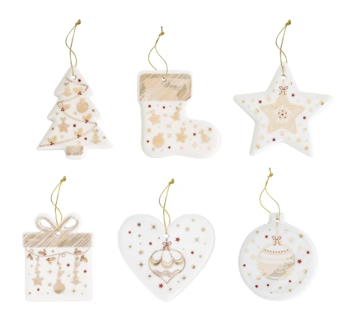 Porcelándíszek 7cm, 6db-os szett, dobozban, Christmas Lights, R2S.2187CHLI