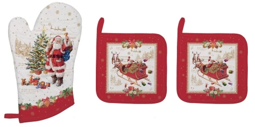 Edényalátét 2 db, 20x20cm+edényfogó kesztyű 20x30cm, 100% pamut, Christmas Memories, R2S.2630CHME