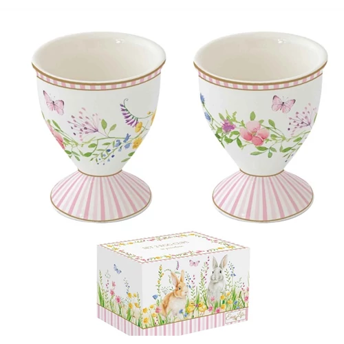Porcelán tojástartó 6,5cm, 2 db-os, dobozban,Happy Easter				, R2S.1318EAST