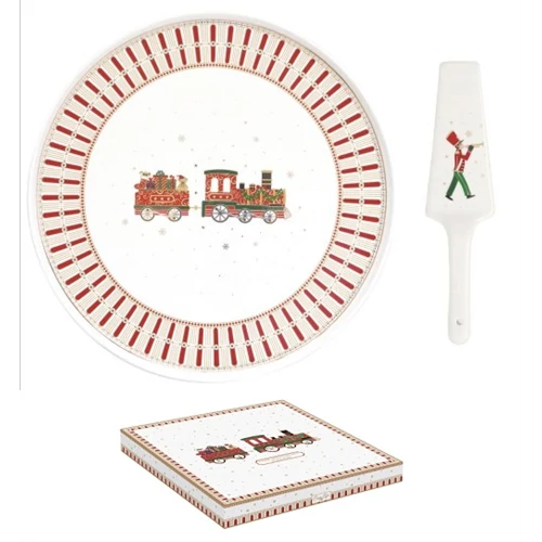 Porcelán tortatál lapáttal, 32cm, dobozban, Polar Express, R2S.1112EXPR