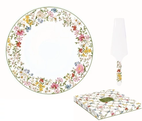 Porcelán tortatál lapáttal 32cm,dobozban, Garden Dreams, R2S.1112GADR