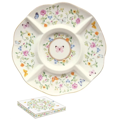 Porcelán kínálótálca dia25,5cm , dobozban, Dancing Butterfly, R2S.3135DANB
