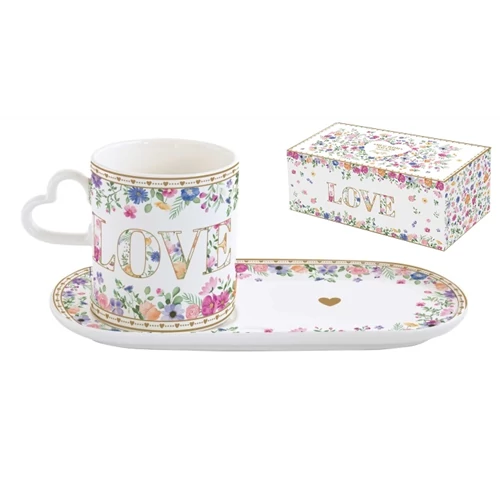 Porcelánbögre 320ml, porcelántálcán 23x12cm, dobozban,Mon Amour, R2S.3114MAMO