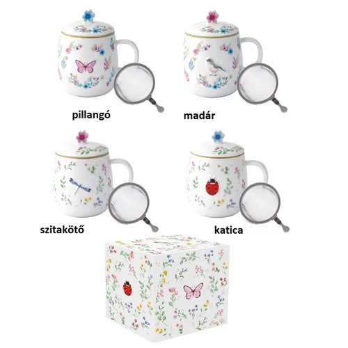 Porcelán szűrősbögre tetővel, 450ml, dobozban, Fancy Garden, R2S.1370FGAR