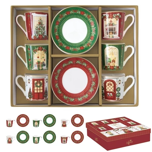 Porcelán eszpresszócsésze+alj 6 személyes, 100ml, dobozban, Coffee Mania, Festive Avenue, R2S.126FEAV