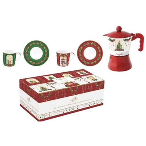 Porcelán eszpresszócsésze+alj 2 személyes, 100ml, kávéfőzővel, dobozban, Festive Avenue, Coffee Mania, R2S.134FEAV