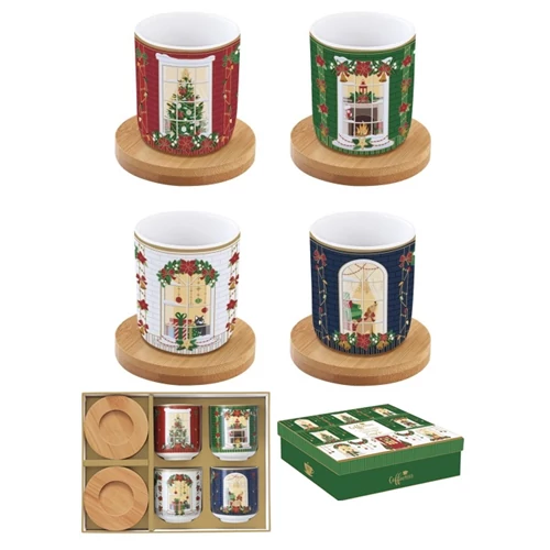 Porcelán eszpresszópohár+bambuszalj 4 személyes,110ml,dobozban, Festive Avenue, Coffee Mania, R2S.1476FEAV