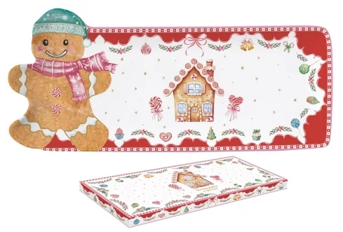 Porcelántálca mézeskalács figurával, 36x16cm, dobozban, Sweet Christmas, R2S.1471SWEC