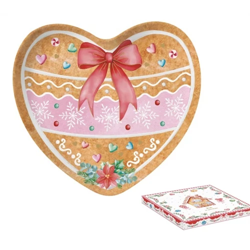 Porcelántálca 20x19cm, mézeskalács szív forma, dobozban, Sweet Christmas, R2S.1480SWEC