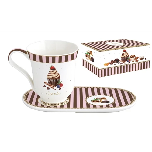 Porceláncsésze+keksztartós alj, 350ml, dobozban, Sweet Moments, R2S.1449SWEM