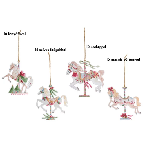 Körhintaló 12cm, műanyag függődísz, Giostra ló fenyőfával, N.S.FNH251601D