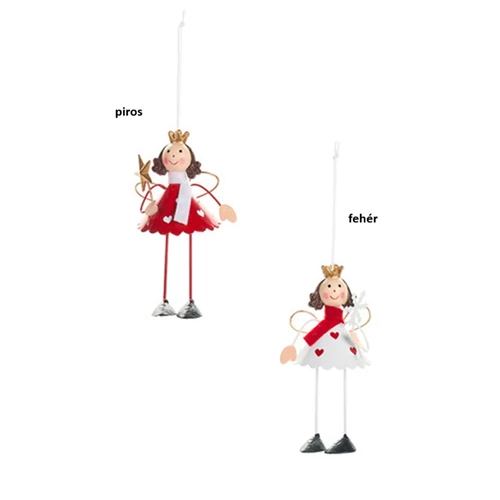 Királylány 5,5x5,5x12cm, fém-műanyag függődísz dekorfigura, fehér, N.S.LWG251613B