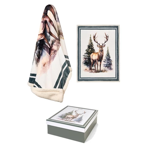 Pléd 130x160cm, díszdobozban, Bosco incantato, szarvas, N.S.MD252001