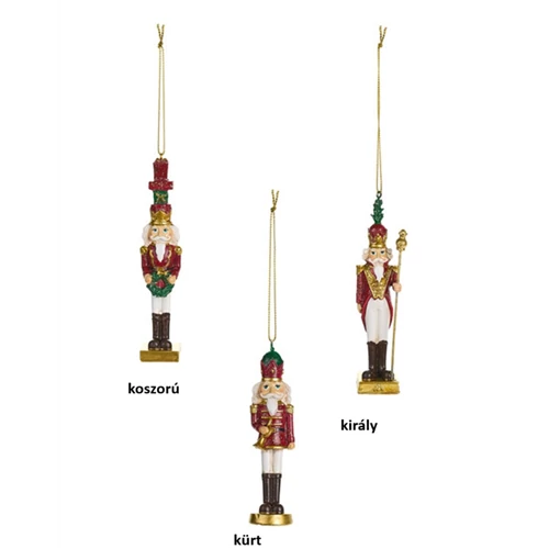 Diótörő függődísz 2,5x2,5x12cm, műanyag dekorfigura, kürt, N.S.QHK251801B