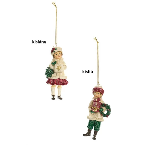 Téli ruhás gyerek függődísz, 5,5x4x11,5cm, műanyag dekorfigura, kisfiú, N.S.QHK251803B
