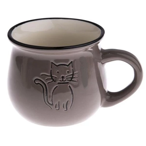 Kerámia eszpresszóbögre rajzos cicás, 75ml, taupe, DAK.KK5093