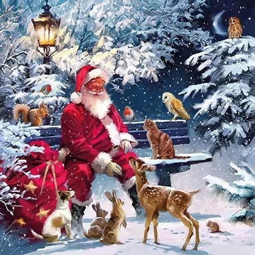 Santa On Bench papírszalvéta 33x33cm,20db-os, AMB.33313410