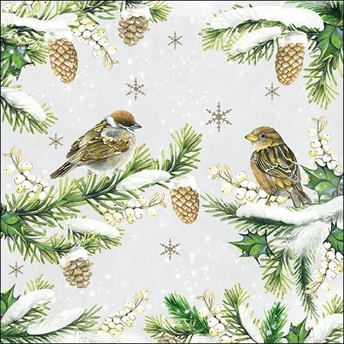 Sparrows in Snow papírszalvéta 33x33cm, 20db-os, AMB.33314740