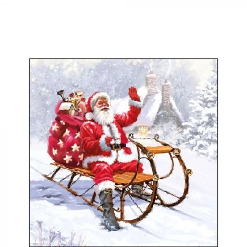 Santa On Sledge papírszalvéta 25x25cm, 20db-os, AMB.32515280