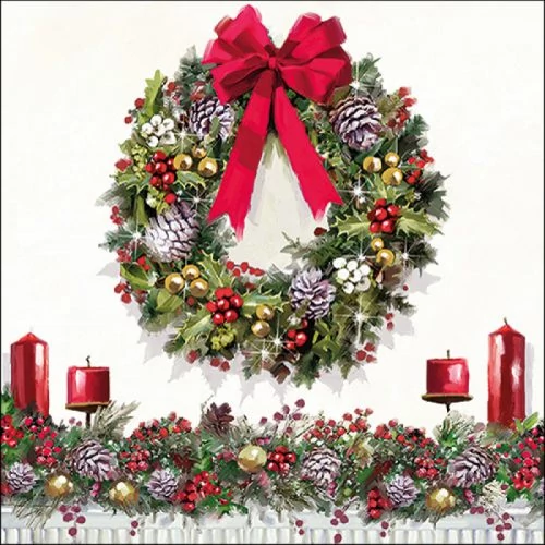 Bow On Wreath papírszalvéta 33x33cm, 20db-os, AMB.33316550