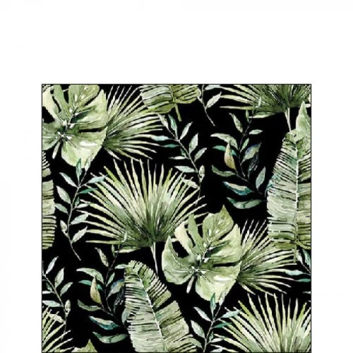 Jungle leaves black papírszalvéta 25x25cm, 20db-os, AMB.12518216