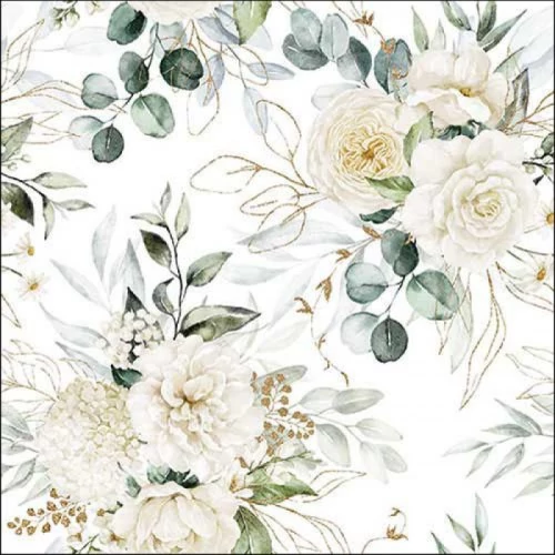 Eucalyptus and roses papírszalvéta 33x33cm, 20db-os, AMB.13318455
