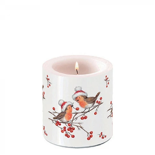 Christmas robins white átvilágítós gyertya 8x7,5cm, AMB.39218865