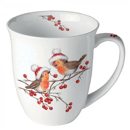 Christmas robins white porcelánbögre 0,4l, AMB.38418865