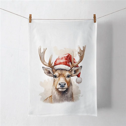Deer with Santa hat white konyharuha 50x70cm, 100% pamut, AMB.37820280