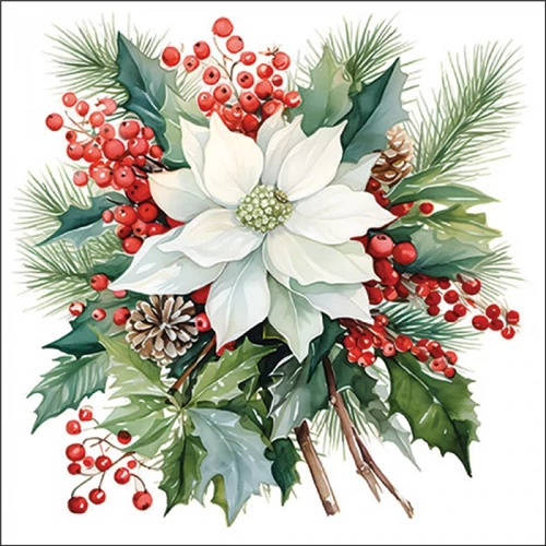 Poinsettia bouquet white papírszalvéta 33x33cm, 20db-os, AMB.33319930