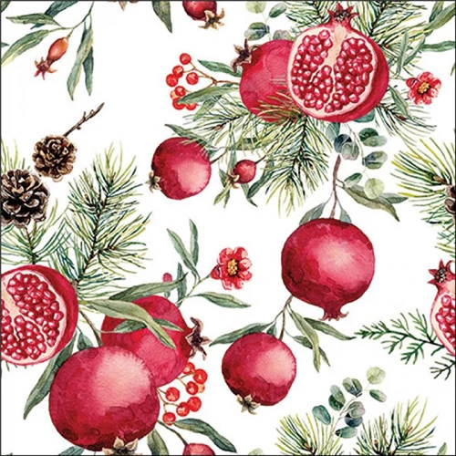 Pomegranates white papírszalvéta 33x33cm, 20db-os, AMB.33320155