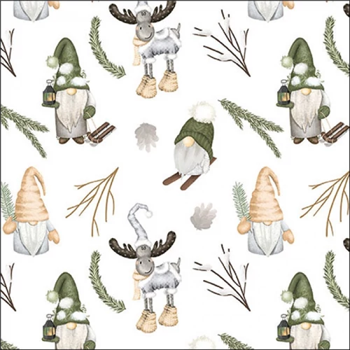 Forest gnomes white papírszalvéta 33x33cm, 20db-os, AMB.33320190