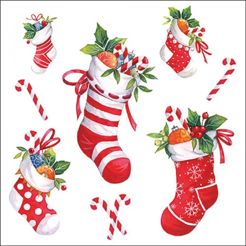 X-mas stockings white papírszalvéta 33x33cm, 20db-os, AMB.33320200