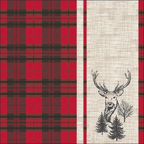 Deer plaid red papírszalvéta 33x33cm, 20db-os, AMB.13320240