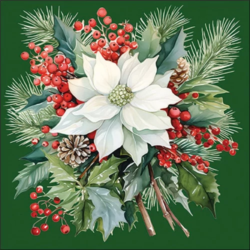 Poinsettia bouquet green papírszalvéta 33x33cm, 20db-os, AMB.33319931