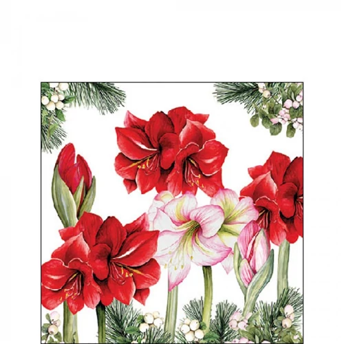 Blooming amaryllis white papírszalvéta 25x25cm, 20db-os, AMB.32520275