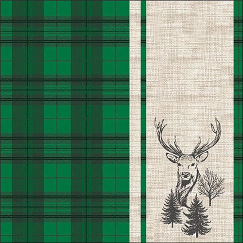 Deer plaid green papírszalvéta 33x33cm, 20db-os, AMB.13320241