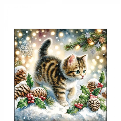 Cute cat in the snow papírszalvéta 25x25cm, 20db-os, AMB.32520075