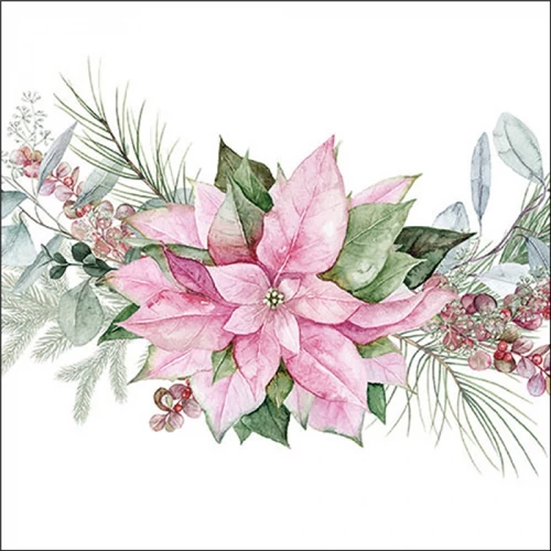 Pink poinsettia papírszalvéta 33x33cm, 20db-os, AMB.33320285