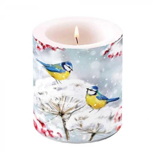 Birds in the snow átvilágítós gyertya 10x10xcm, AMB.39320005