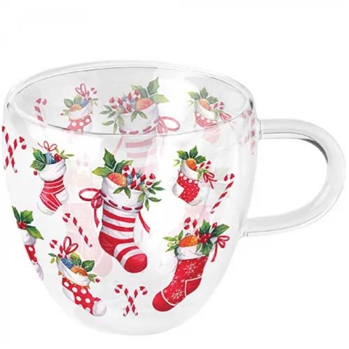 X-mas stockings white duplafalú borosilicate üvegcsésze 0,25L, AMB.34420200