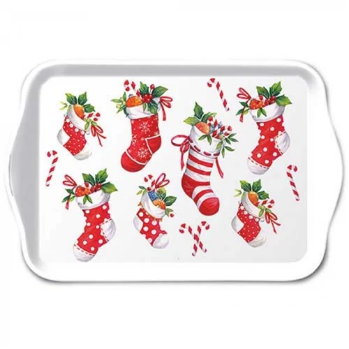 X-mas stockings white műanyag kistálca 13x21cm, AMB.33720200